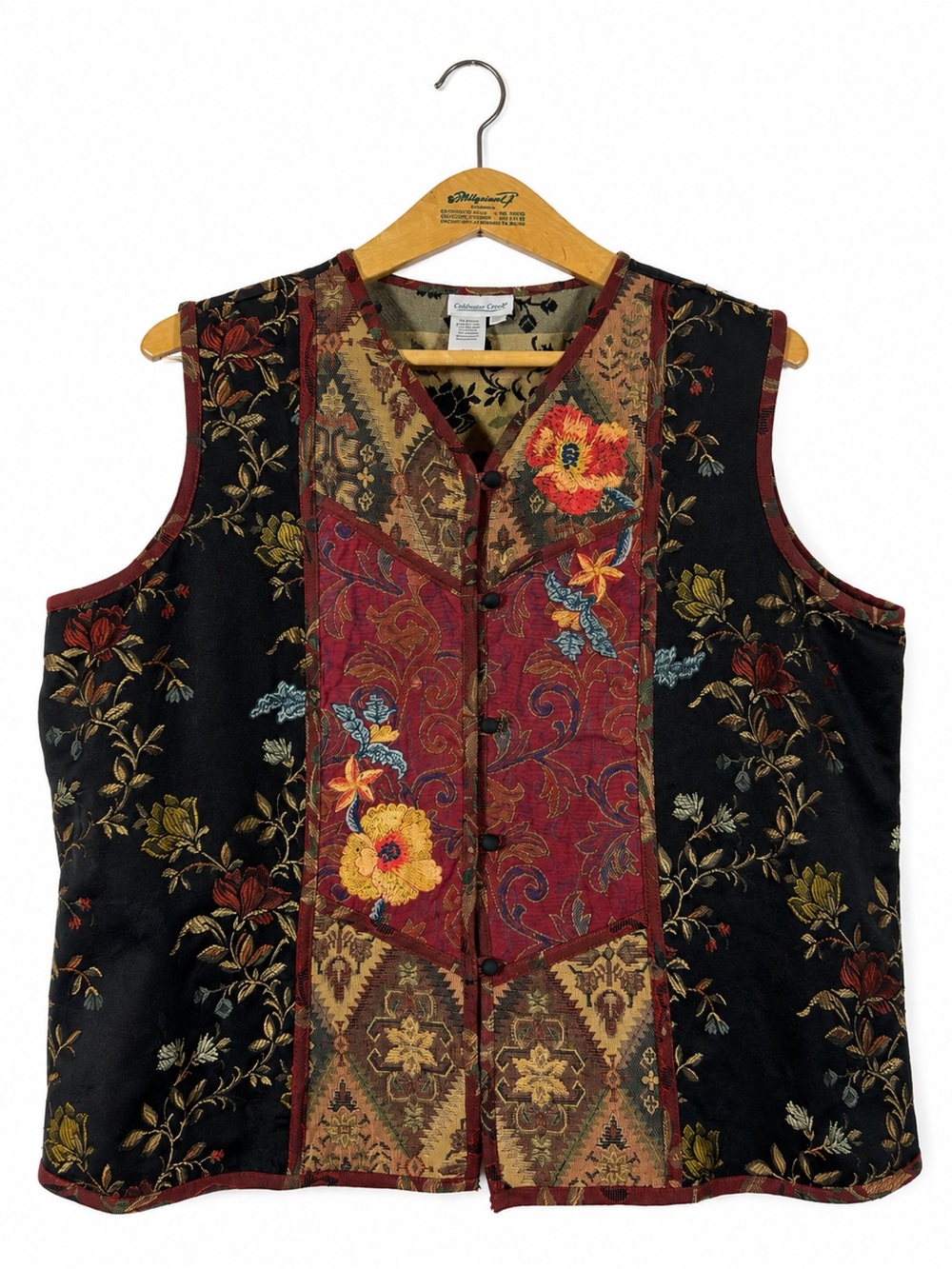 Coldwater Creek Cotton Tapestry Floral Vest Boho Cottagecore Brocade Size 2X